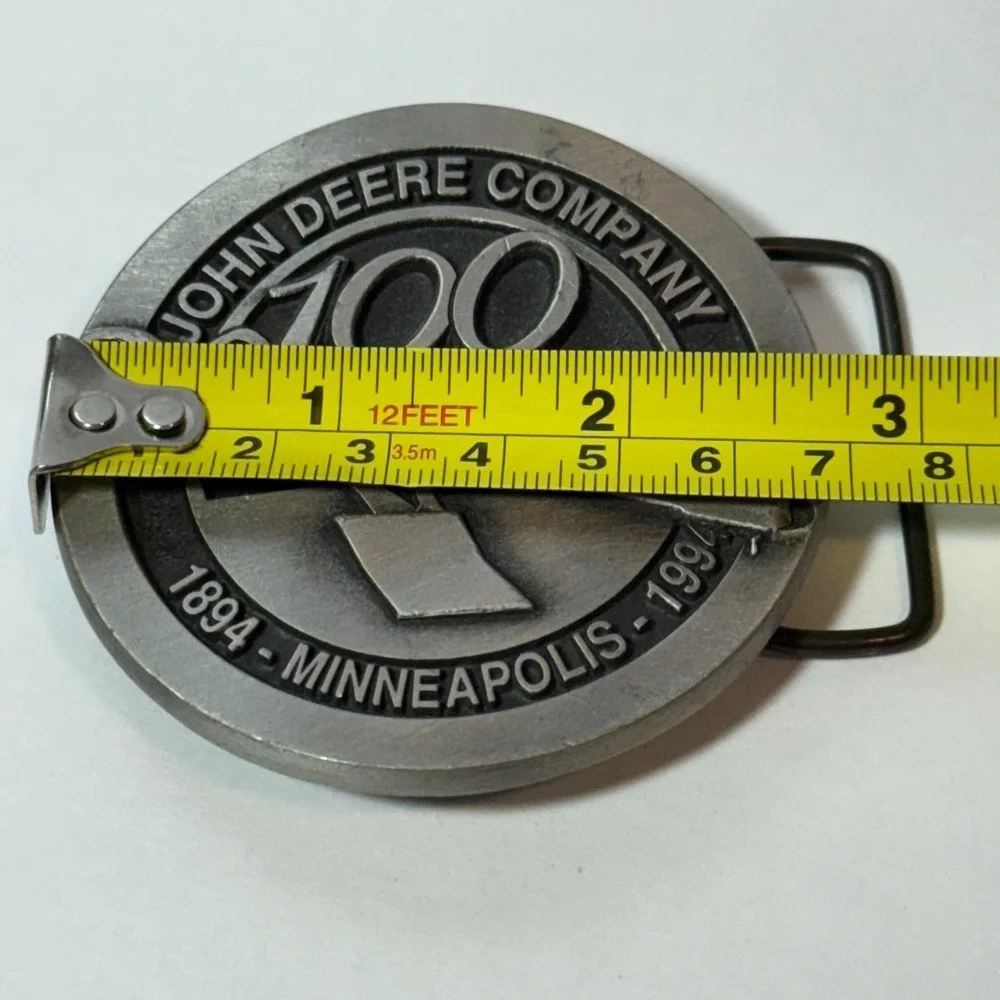 John Deere‎ Company Belt Buckle Minneapolis 100 Years Plow Silver Tone